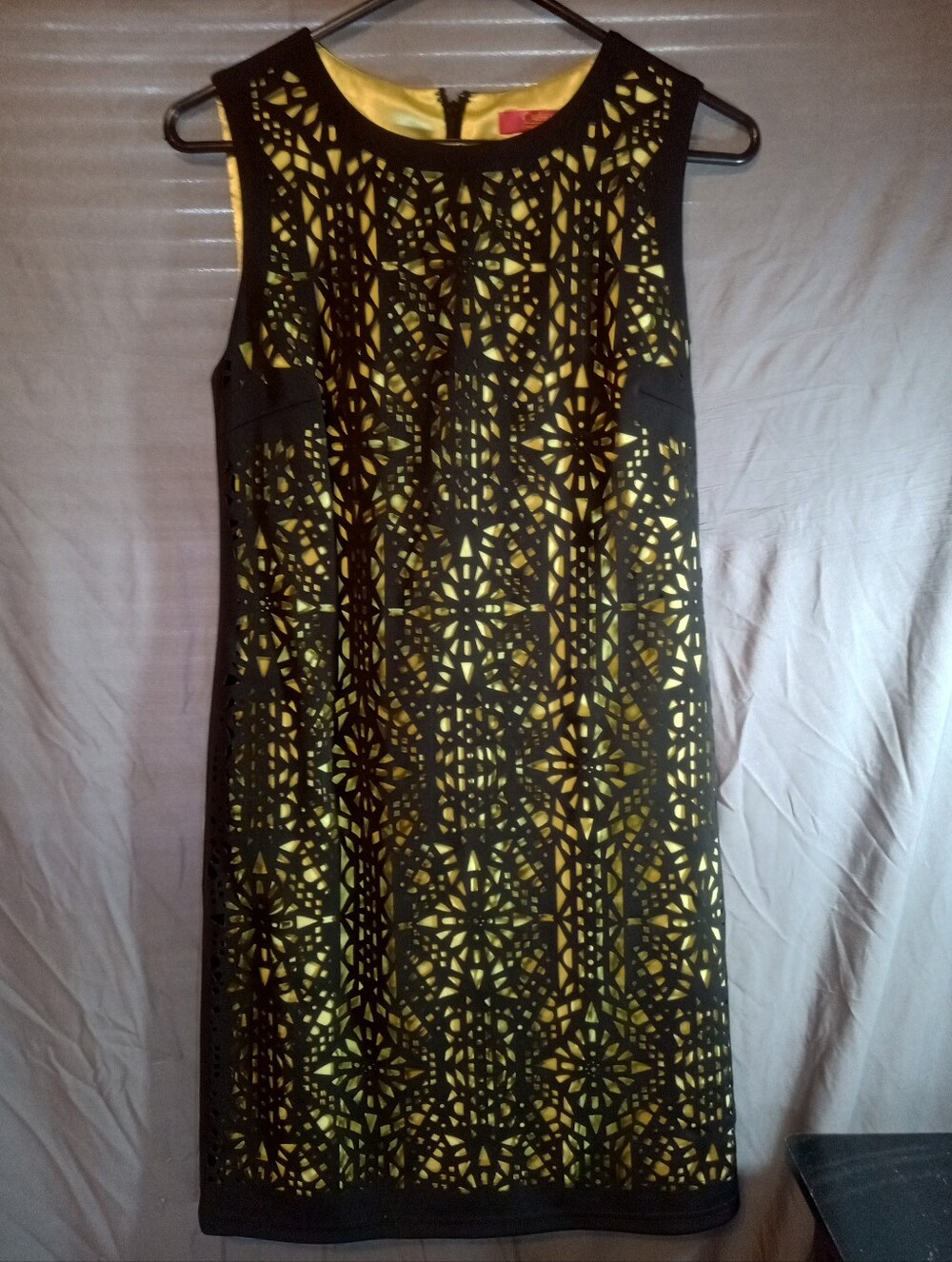 Catherines Black Laser-Cut Mini Dress with Yellow Lining